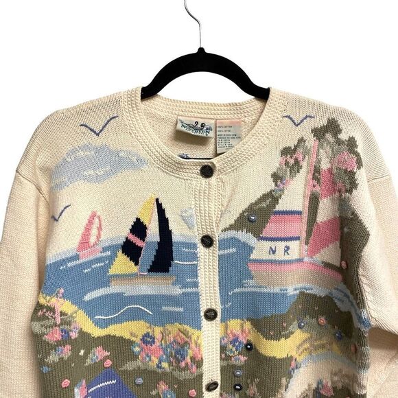 NORTHERN REFLECTIONS vintage Cottagecore cotton country cardigan sweater M - Picture 3 of 9